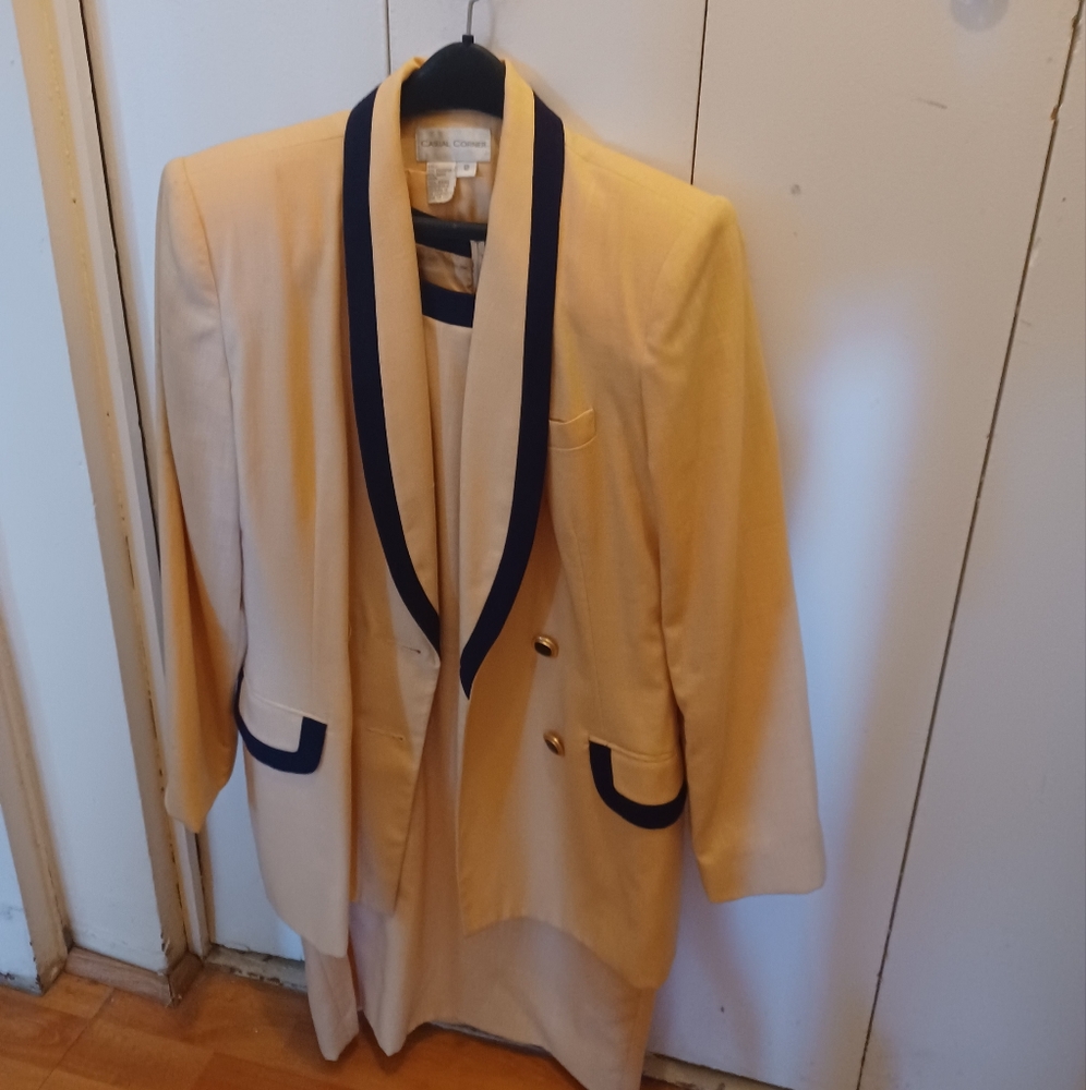 Yellow with navy blue Dress with suit jacket, size 12. Casual Corner